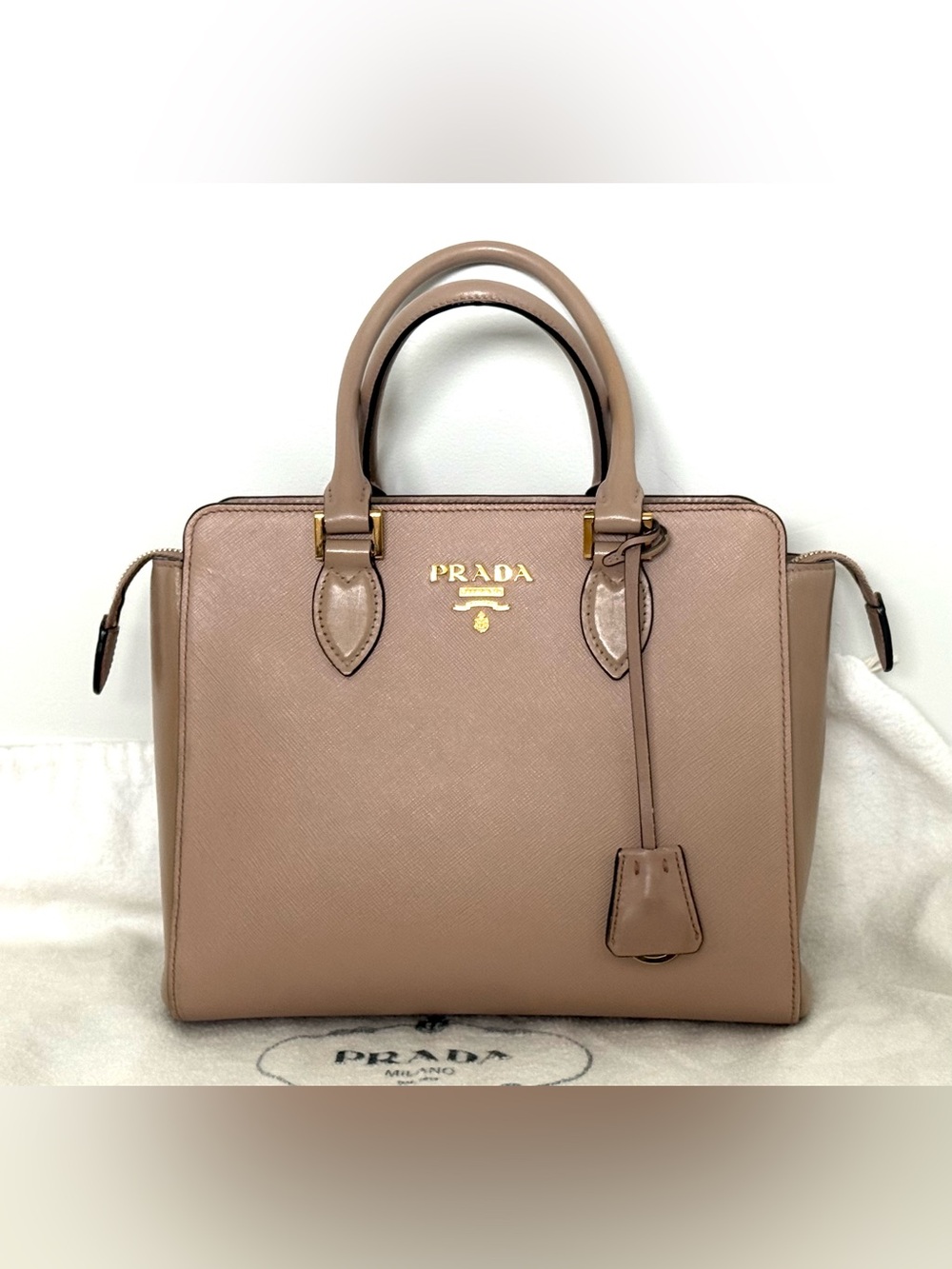 Prada Beige Pink Saffiano Leather 2Way Tote